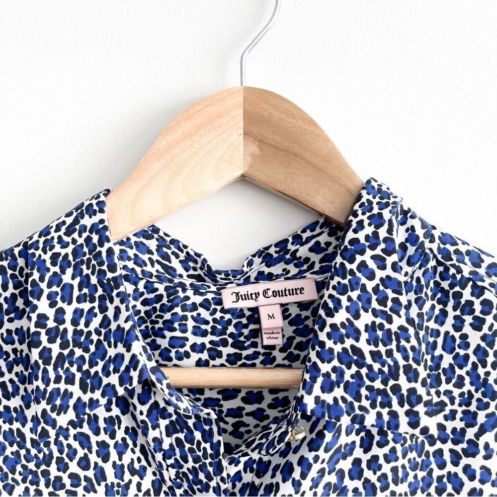 Juicy Couture Blouse Blue Black Leopard Women's M Button Up Long Sleeve Top - Picture 4 of 9